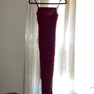 Wine color rutched dress